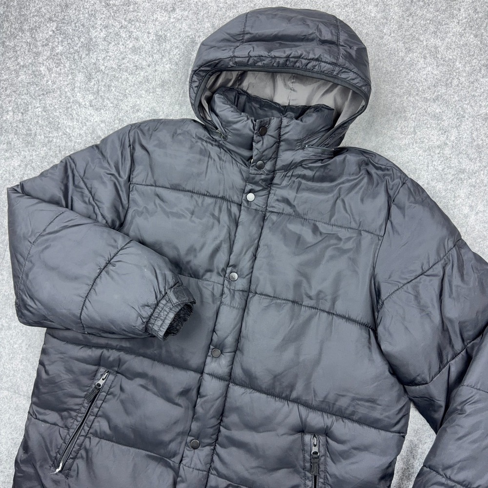 VTG Old Navy Jacket Mens Large Black Puffer Insulated Nylon Hooded Winter Coat